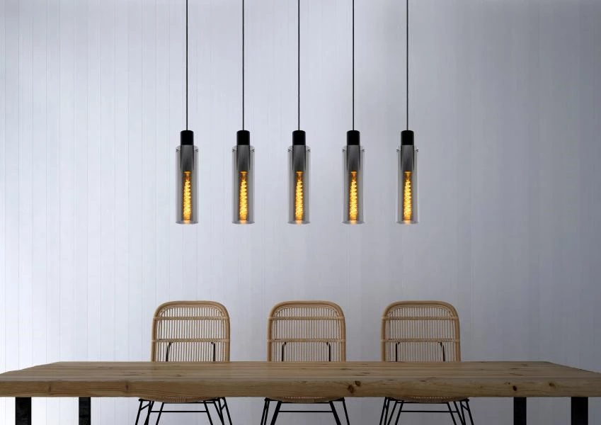 Lucide ORLANDO - Pendant light - 5xE27 - Smoke Grey - ambiance 1